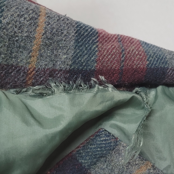 Out Brook Vintage 90s Marron Gray Plaid Wool Blend Tie-Waist Anorak Jacket S - Picture 15 of 15